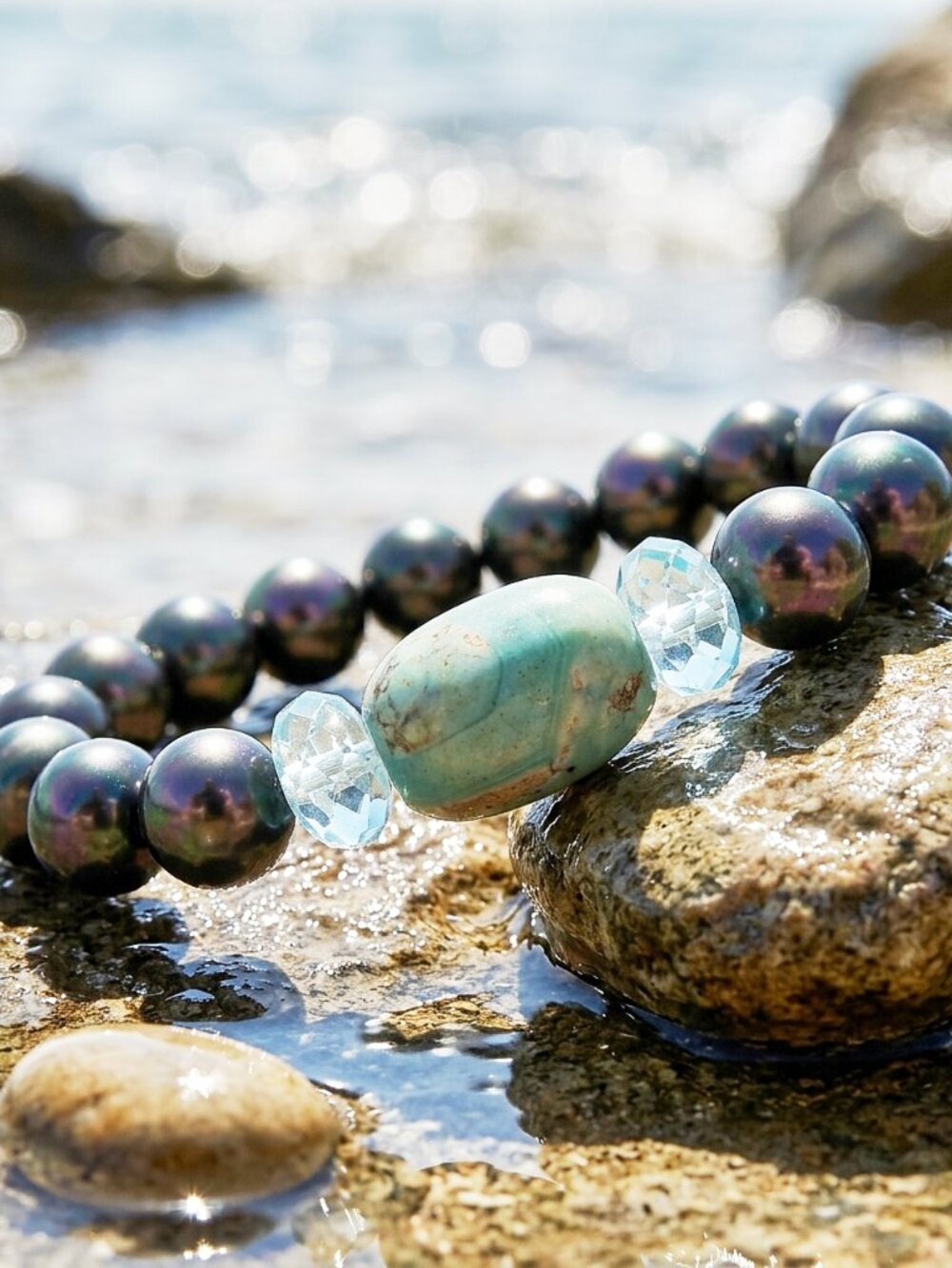 Pearl Bracelet w/Dragon Skin Agate & Aquamarine, Everyday Quiet Luxury Gift